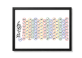 A3 framed 99 Names of Allah Asma-ul-Husna Kufic calligraphy wall art in color-coded circles, dark brown pine wood frame - Marfz.pk