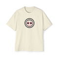 Beige oversized t-shirt front chest badge print with star sunglasses design - Marfz.pk