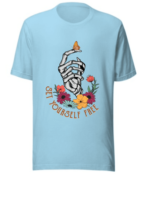 Graphic T-Shirt, Set Yourself Free, Hand Skull Tee, Mens T-Shirt, Womens T-shirt, Festival Clothing