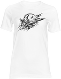 White poly-cotton t-shirt with JF-17 Thunder fighter jet and star crescent patriotic graphic print - Marfz.pk