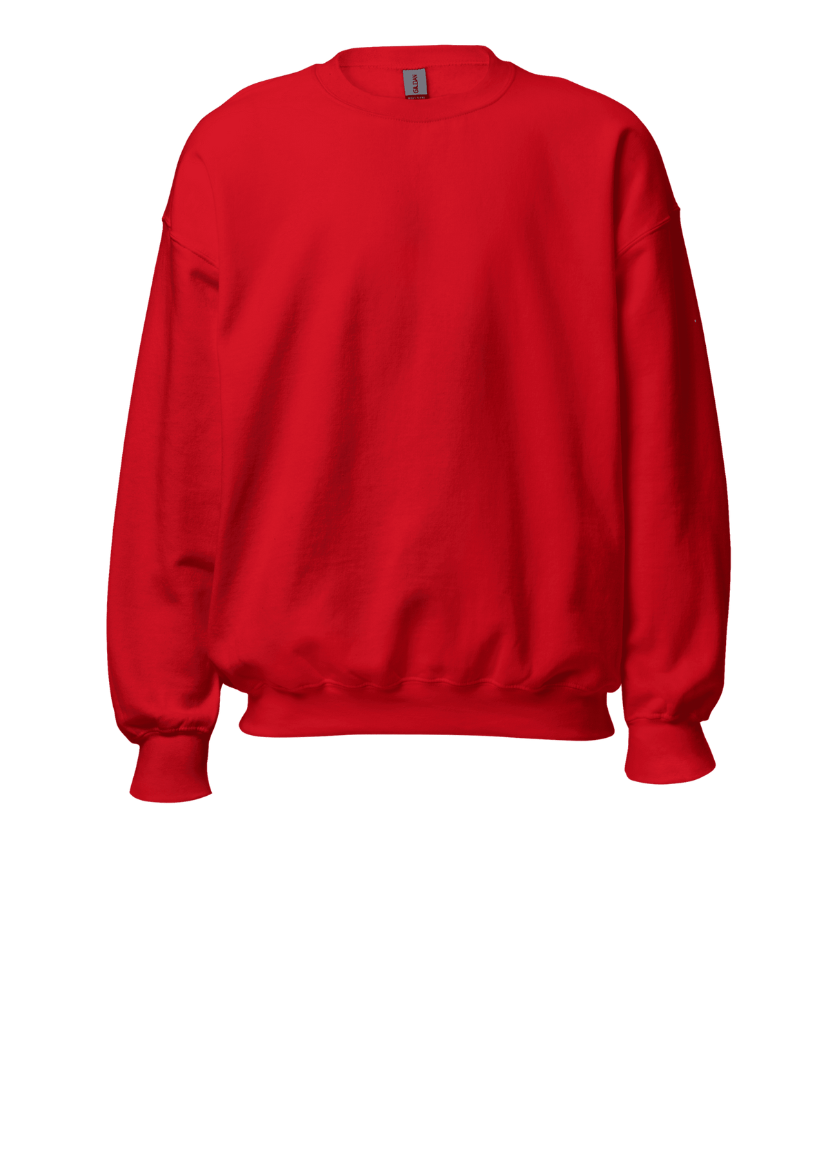A bright red crewneck sweatshirt with a relaxed fit, shown against a plain white background.