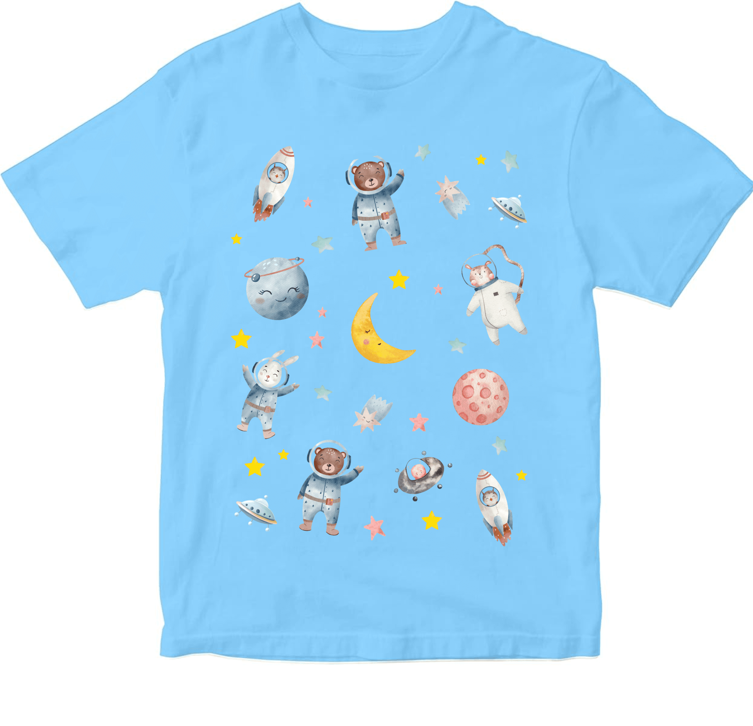 Space Adventure Kids T-Shirt (Black) – 100% Cotton Astronaut & Planets Print
