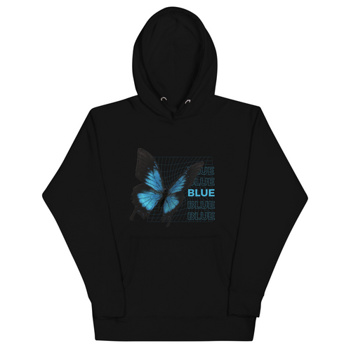 Black women's hoodie with blue butterfly and grid print – Marfz.pk Pakistan