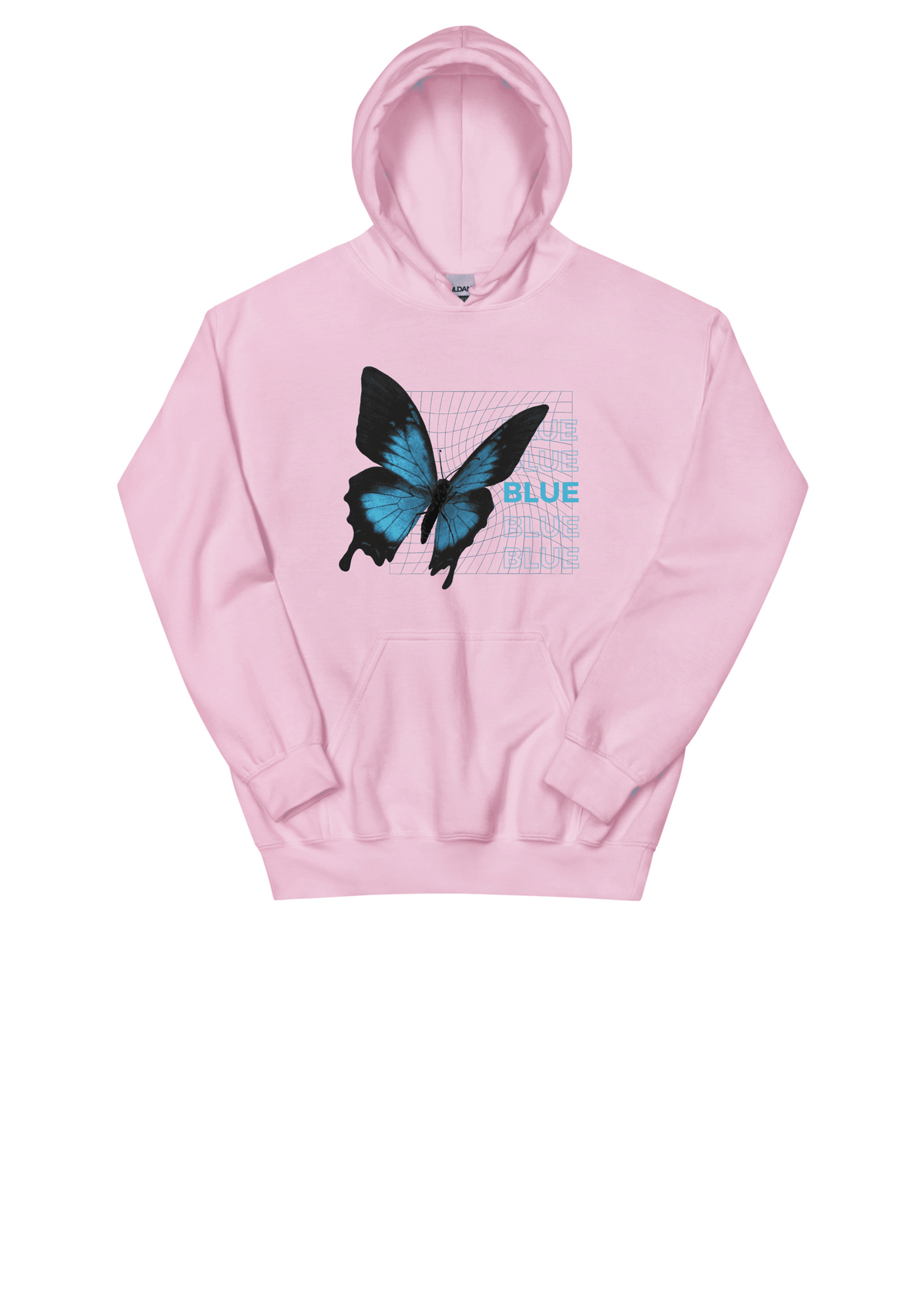 Pink women's hoodie with blue butterfly and grid print – Marfz.pk Pakistan