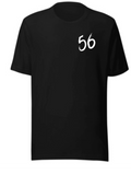 Black unisex t-shirt with minimalist brush-style "56" number graphic on chest - Marfz.pk