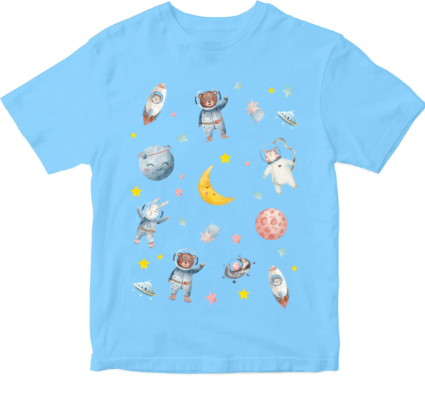 Space Adventure Kids T-Shirt (Black) – 100% Cotton Astronaut & Planets Print - Image 2